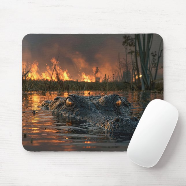 Alligator in Everglades Wildfire Mouse Mat (With Mouse)