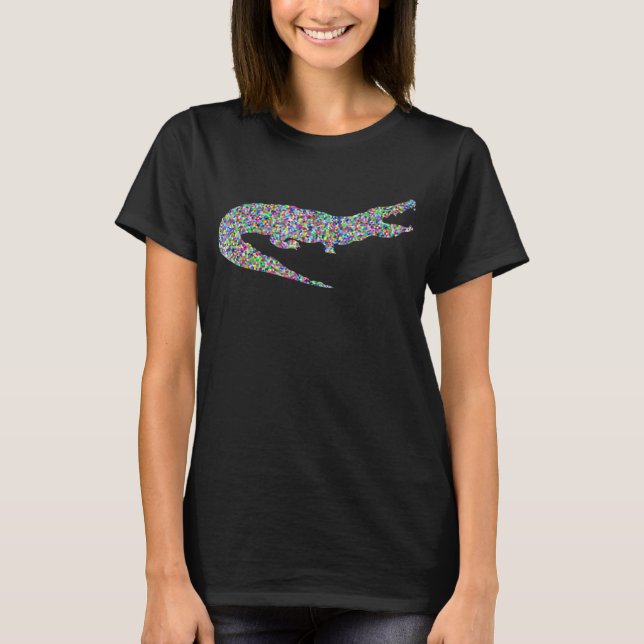 Alligator In Geometric Cube Patterns T-Shirt (Front)