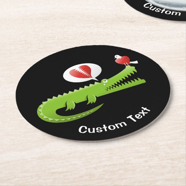 Alligator in Love Round Paper Coaster (Angled)