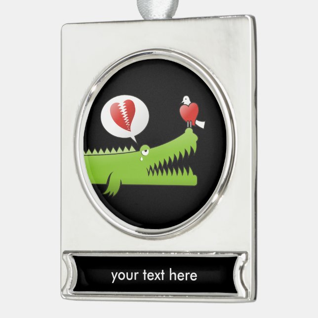 Alligator in Love Silver Plated Banner Ornament (Left)