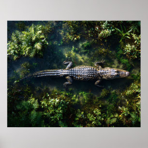 Alligator in Shallow Wetland Water Poster