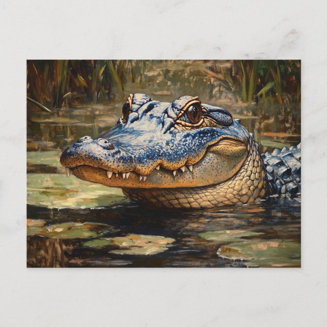 Alligator in the Everglades Wildlife Art Postcard (Front)
