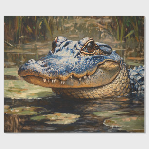 Alligator in the Everglades Wildlife Decoupage Wrapping Paper