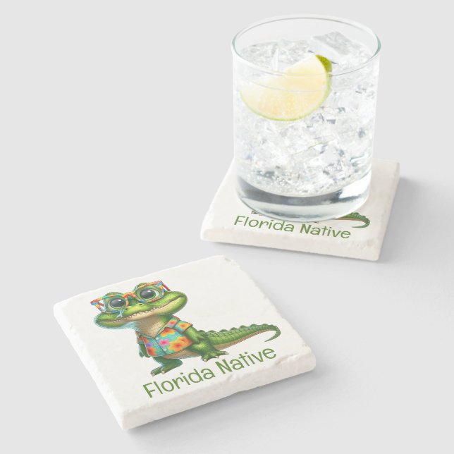 Alligator in Tropical Shirt  Stone Coaster (Side)