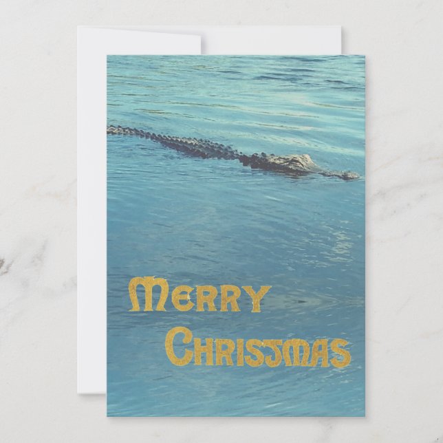 Alligator in water photo Christmas greeting Holiday Card (Front)