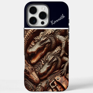 Alligator Leather Carving iPhone 16 Pro Max Case