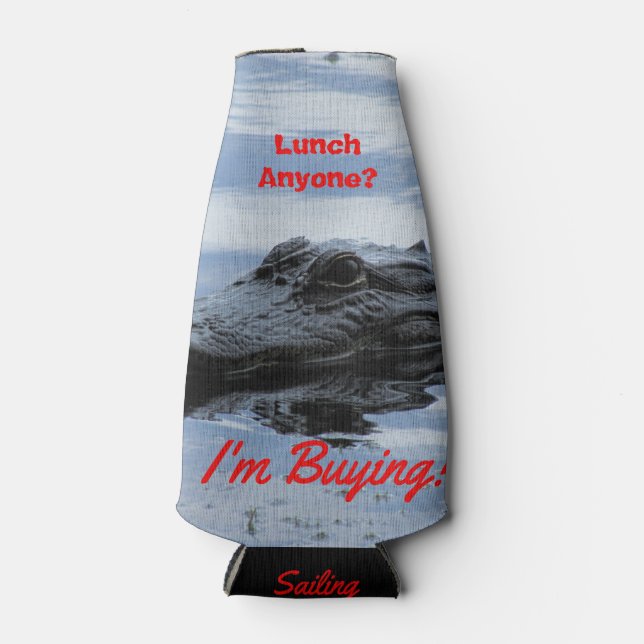 Alligator Lunch Invitation Bottle Beverage Cooler (Front)