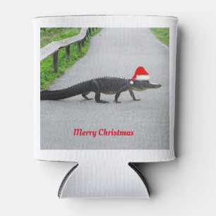 Alligator Merry Christmas funny photo Can Cooler