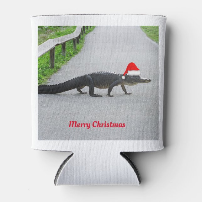 Alligator Merry Christmas funny photo Can Cooler (Front)