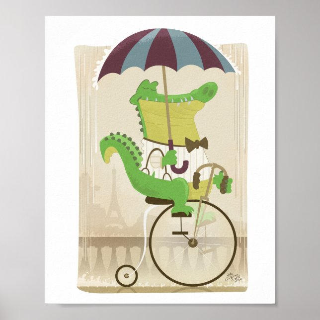 Alligator on Bicycle in Paris Poster (Front)