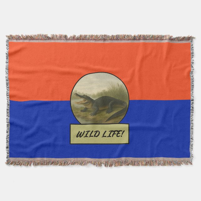 Alligator Orange and Blue Throw Blanket (Front)