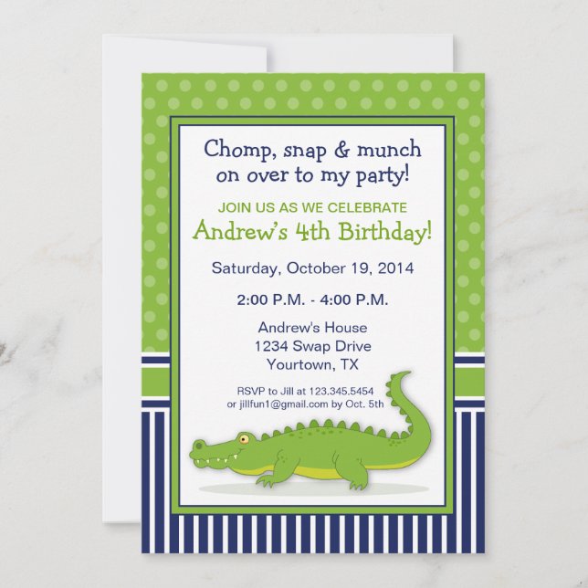 Alligator Party Invitation (Front)