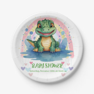 Alligator Pastel Rainbow Colourful Baby Shower Paper Plate