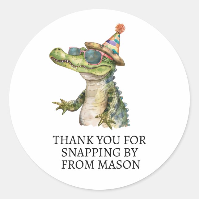 Alligator personalised party stickers Thank you (Front)