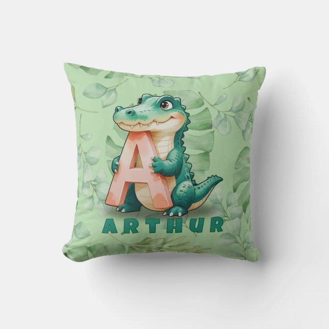 Alligator Pillow – Jungle Letter A – Custom Name  (Front)
