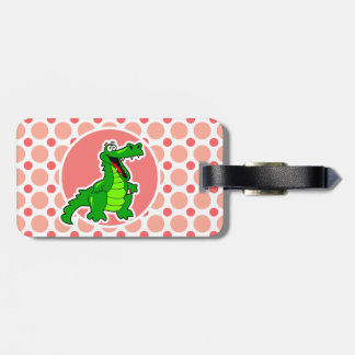 Alligator; Pink & Coral Polka Dots Luggage Tag
