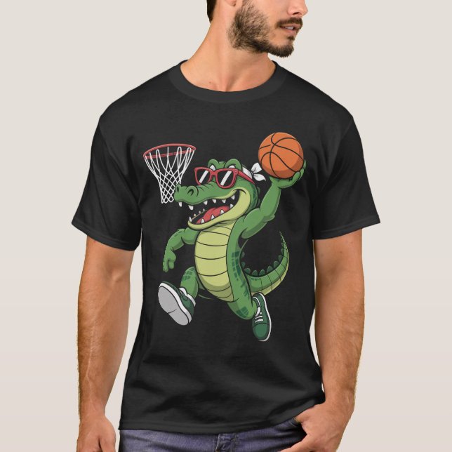 Alligator Playing Basketball Basketball Player T-Shirt (Front)