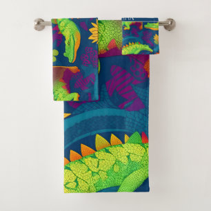 Alligator Rainbow Colorful Personalized Pattern Bath Towel Set