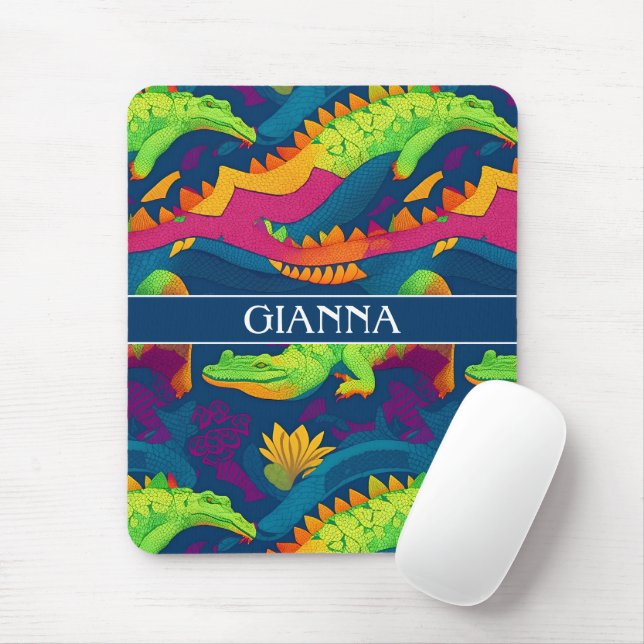Alligator Rainbow Colourful Personalised Pattern Mouse Mat (With Mouse)