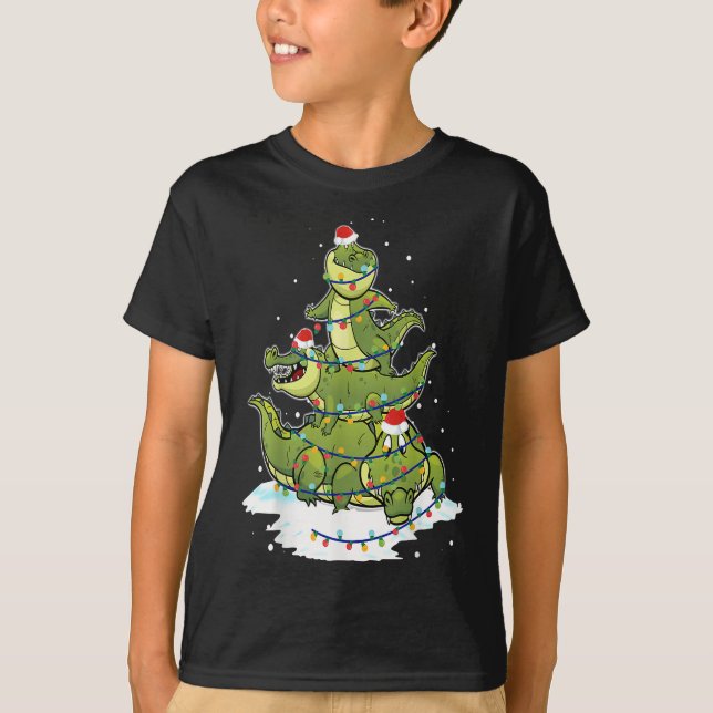 Alligator Santa Christmas Light Tree Design T-Shirt (Front)