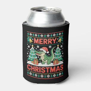 Alligator Santa Hat Ugly Sweater Christmas Tree Can Cooler