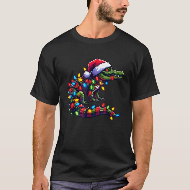 Alligator Santa Pajama Christmas Lights Xmas Toddl T-Shirt (Front)