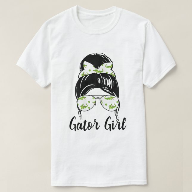 Alligator Shirt Florida Gator Girl Messy Bun Croco (Design Front)