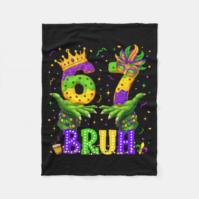 Alligator Six Seven Bruh 6 7 Meme Mardi Gras Carni Fleece Blanket (Front)