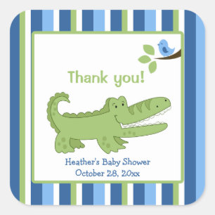Alligator Square Favour Stickers - Blue/Green