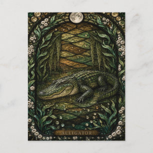 Alligator Still Swamp Illumina Stained Glass Postcard