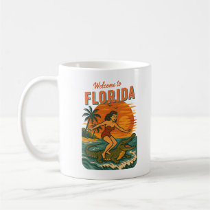 Alligator Surfing Beach Pin-up Retro Coastal Life Coffee Mug
