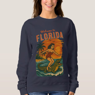 Alligator Surfing Beach Pin-up Retro Coastal Life Sweatshirt
