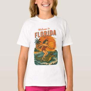Alligator Surfing Coastal Life Graphic Retro Surf T-Shirt