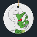 Alligator Tuba Ceramic Tree Decoration<br><div class="desc">A very special ornament designed for a great,  accomplished musician.  This ornament can be easily personalised on the back with your message or greeting.  Great to gift to your musical friends and co-workers! The artwork is by d.a.gordon dart.  To view more of her work visit: www.dagdart.com</div>