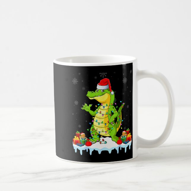 Alligator Wearing Xmas Lights Santa Hat Alligator  Coffee Mug (Right)