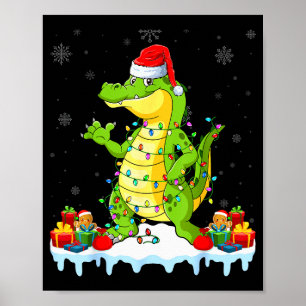 Alligator Wearing Xmas Lights Santa Hat Alligator Poster