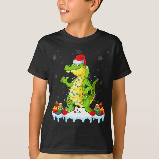 Alligator Wearing Xmas Lights Santa Hat Alligator  T-Shirt (Front)