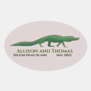 Alligator Wedding Sticker. Florida South Carolina. Oval Sticker