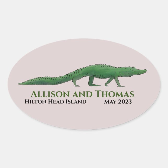 Alligator Wedding Sticker. Florida South Carolina. Oval Sticker (Front)