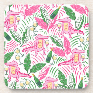 Alligator Wine Pink Green Preppy  Coaster