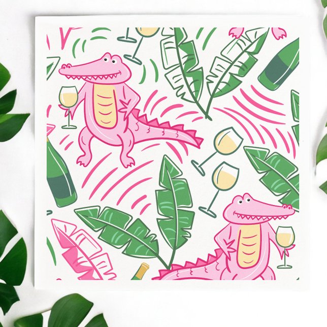 Alligator Wine Pink Green Preppy Napkin (Creator Uploaded)
