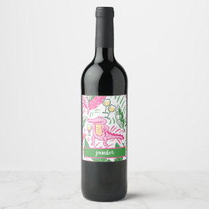 Alligator Wine Pink Green Preppy Personalised Label