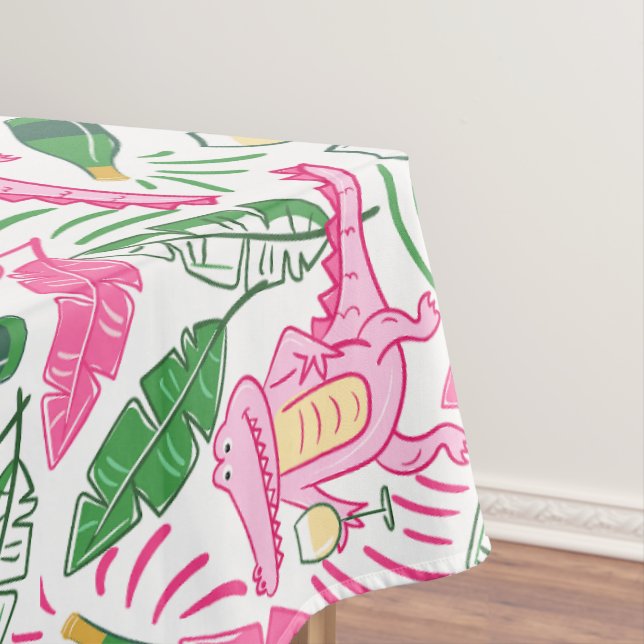 Alligator Wine Pink Green Preppy Tablecloth (In Situ)