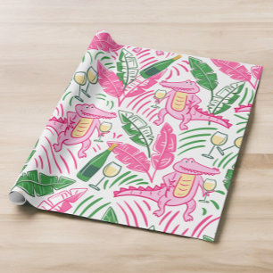 Alligator Wine Pink Green Preppy Wrapping Paper