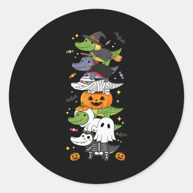 Alligator Witch Vamre Ghost Halloween Kids Mens Wo Classic Round Sticker (Front)