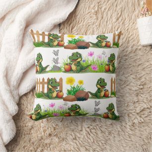 Alligator with an apple in the Garden  Cushion
