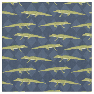 Alligators in Olive Green Against Navy Blue Fabric