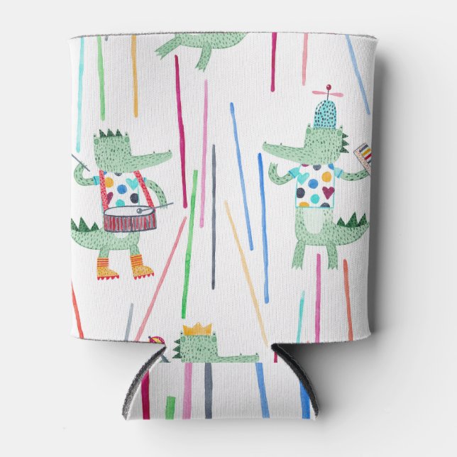 Alligators Music: Watercolor Childish Seamless Can Cooler (Front)
