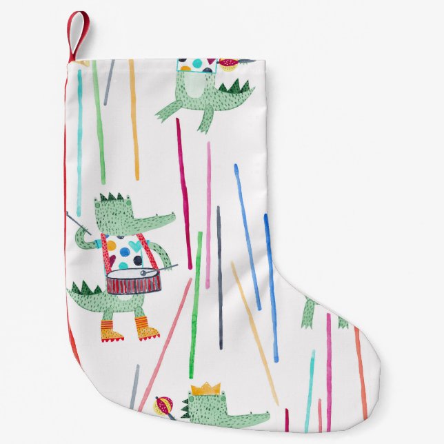 Alligators Music: Watercolor Childish Seamless Small Christmas Stocking (Front)