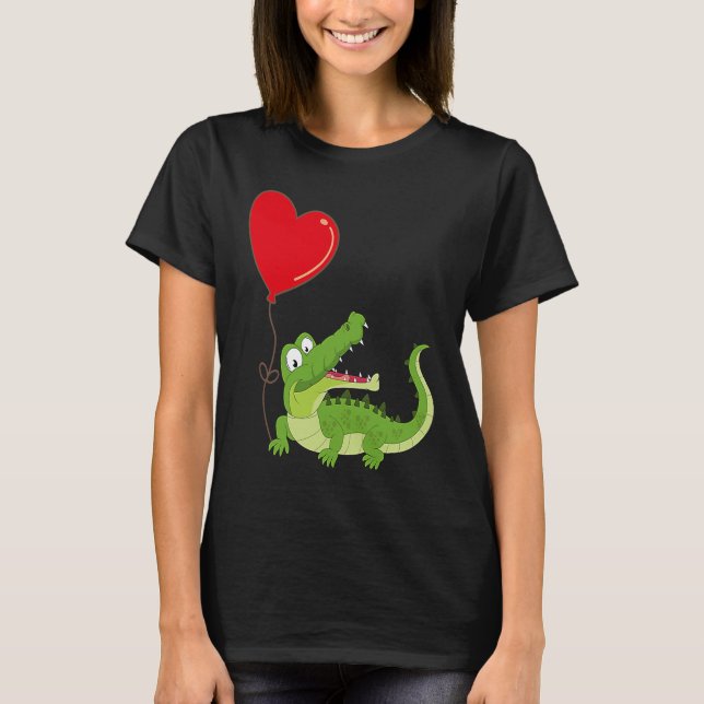 Alligators With Heart Balloon Valentines Day Love  T-Shirt (Front)